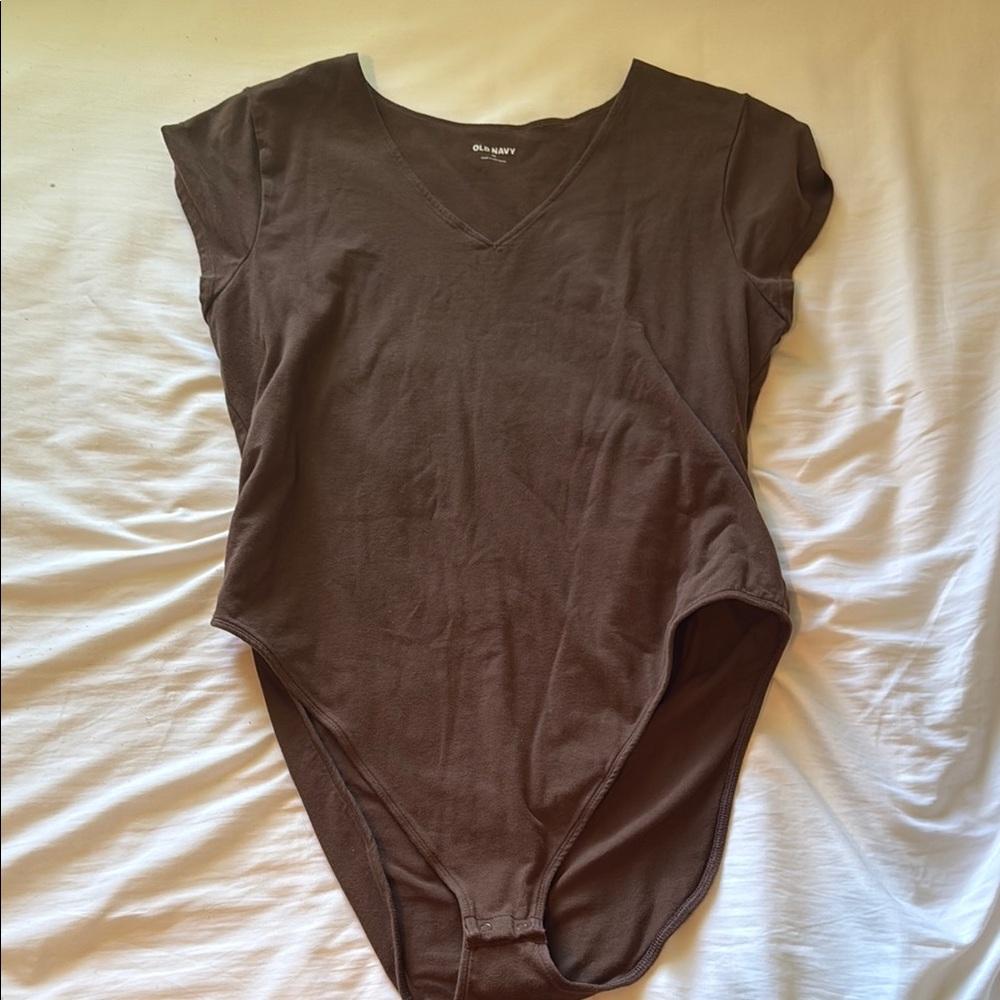 Plus Size Brown V-Neck Bodysuit